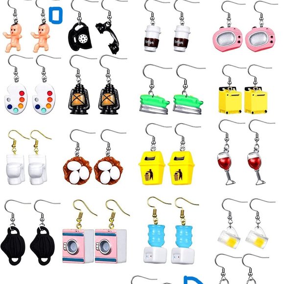 New 20 Pairs Cute Weird Earrings Funny Dangle Drop Earrings for Women Girls main image 8